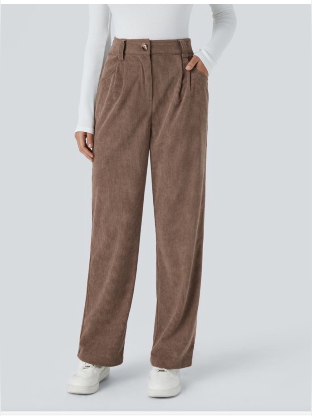 HALARA Wide-Leg Corduroy Trousers in Taupe Brown